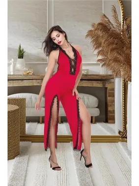 İzabel Boyundan Bağlamalı Dantelli Yırtmaçlı Fantazi Tulum Gecelik İzabel 500