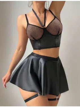 Real Passione Büstiyerli Lame Jartiyer İpli Mini Etekli Fantezi Elbise Real Passione 21102 - Alternatif Görünüm