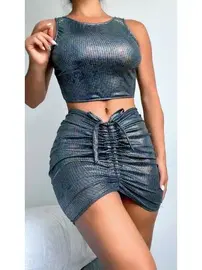 NightLight Büstiyerli Önden Büzgülü Mini Eteki Fantazi Takım NightLight 1023