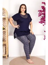 Lady Büyük Beden Dantel Detaylı Yaka Kısa Kollu Pijama Takımı Lady 10973