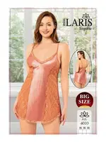 Büyük Beden Dantel Işlemeli Saten Gecelik Miss Laris 4010 Somon