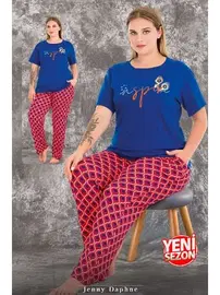 Lady Büyük Beden Desenli Kısa Kollu Anne Pijama Takımı Lady 10981