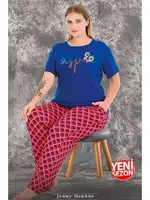 Büyük Beden Desenli Kısa Kollu Anne Pijama Takımı Lady 10981 detay görünüm