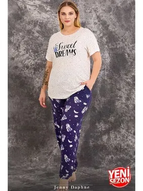 Lady Büyük Beden Gece Desenli Pijama Takımı Lady 10978 - Alternatif Görünüm