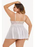 Büyük Beden Göğüs Dekolteli Beyaz Dantel Gecelik Külot Takım missisX 3082 Beyaz detay görünüm