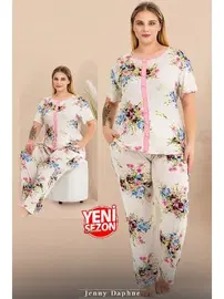 Lady Büyük Beden Gül Desenli Düğmeli Pijama Takımı 11015 Lady 11015