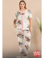 Büyük Beden Gül Desenli Düğmeli Pijama Takımı 11015 Lady 11015 farklı açı