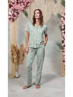 Büyük Beden Kadın Turkuaz Desenli Gömlek T-Shirt Pijama Takımı Doreanse 25Y4060P Turkuaz