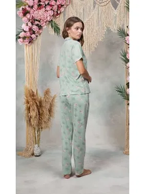 Doreanse Büyük Beden Kadın Turkuaz Desenli Gömlek T-Shirt Pijama Takımı Doreanse 25Y4060P - Alternatif Görünüm