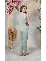 Büyük Beden Kadın Turkuaz Desenli Gömlek T-Shirt Pijama Takımı Doreanse 25Y4060P Turkuaz detay görünüm
