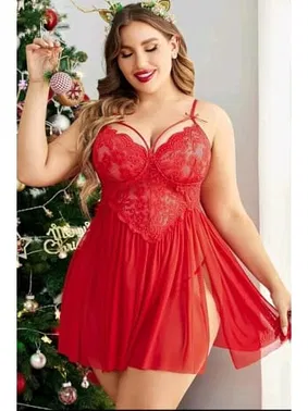 missisX Büyük Beden Kırmızı Göğüs Dekolteli Dantel Gecelik Külot Takım missisX 3082 - Alternatif Görünüm