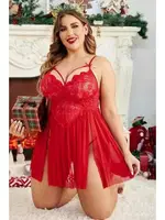 Büyük Beden Kırmızı Göğüs Dekolteli Dantel Gecelik Külot Takım missisX 3082 Kırmızı farklı açı