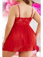 Büyük Beden Kırmızı Göğüs Dekolteli Dantel Gecelik Külot Takım missisX 3082 Kırmızı görsel 4