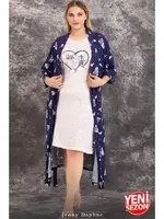 Büyük Beden Lacivert 2li Gecelik ve Sabahlık Takımı Lady 19233 Lacivert farklı açı
