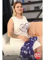 Büyük Beden Lacivert 2li Gecelik ve Sabahlık Takımı Lady 19233 Lacivert görsel 4