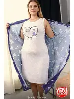 Büyük Beden Lacivert 2li Gecelik ve Sabahlık Takımı Lady 19233 Lacivert görsel 5