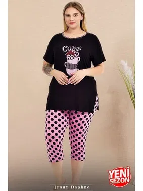 Lady Büyük Beden Puantiyeli Kısa Kollu Kapri Pijama Takımı Lady 10723 - Alternatif Görünüm