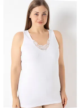 Öztaş Büyük Beden Ribana Geniş Askılı Dantel Yakalı Kadın Atlet  Öztaş 2012-A