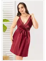 Büyük Beden Sırtı Çapraz Askılı Saten Gecelik Miss Laris 4032 Bordo
