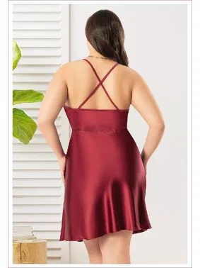 Miss Laris Büyük Beden Sırtı Çapraz Askılı Saten Gecelik Miss Laris 4032 - Alternatif Görünüm