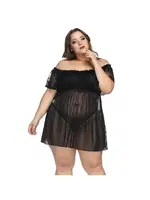 Büyük Beden Transparan Madonna Yaka Gecelik MissisX 3015 Siyah