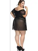 Büyük Beden Transparan Madonna Yaka Gecelik MissisX 3015 Siyah detay görünüm