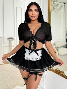 Real Passione Büyük Beden Tül Seksi Hizmetçi Siyah Fantazi Kostüm Real Passione 19031