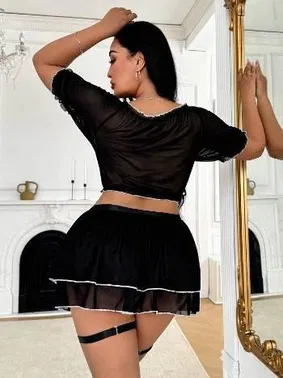 Real Passione Büyük Beden Tül Seksi Hizmetçi Siyah Fantazi Kostüm Real Passione 19031 - Alternatif Görünüm