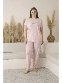 Estiva Büyük Beden Yazlık Puantiyeli Kısa Kollu Viskon Kadın Pijama Takımı Estiva 25139