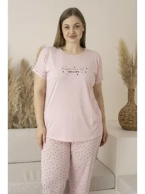 Estiva Büyük Beden Yazlık Puantiyeli Kısa Kollu Viskon Kadın Pijama Takımı Estiva 25139 - Alternatif Görünüm