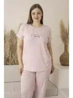 Büyük Beden Yazlık Puantiyeli Kısa Kollu Viskon Kadın Pijama Takımı Estiva 25139 Pembe detay görünüm