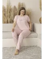 Büyük Beden Yazlık Puantiyeli Kısa Kollu Viskon Kadın Pijama Takımı Estiva 25139 Pembe farklı açı