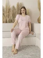 Büyük Beden Yazlık Puantiyeli Kısa Kollu Viskon Kadın Pijama Takımı Estiva 25139 Pembe görsel 4