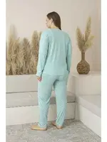 Büyük Beden Yazlık Puantiyeli Uzun Kollu Viskon Kadın Pijama Takımı Estiva 25145 Yeşil görsel 4