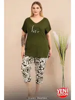 Büyük Beden Yeşil Desenli Kısa Kollu Kapri Pijama Takımı Lady 10715 Yeşil detay görünüm