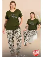 Büyük Beden Yeşil V Yaka Pijama Takımı Lady 10999
