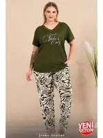 Büyük Beden Yeşil V Yaka Pijama Takımı Lady 10999 detay görünüm