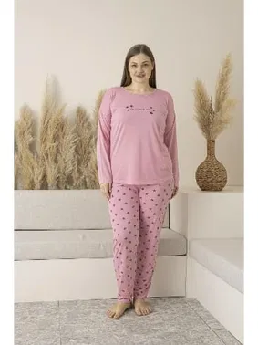 Estiva Büyük Beden Yıldız Desenli Uzun Kollu Viskon Kadın Pijama Takımı Estiva 25146