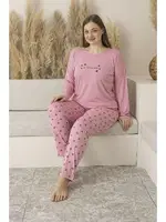 Büyük Beden Yıldız Desenli Uzun Kollu Viskon Kadın Pijama Takımı Estiva 25146 Pembe detay görünüm