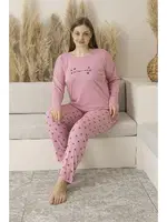 Büyük Beden Yıldız Desenli Uzun Kollu Viskon Kadın Pijama Takımı Estiva 25146 Pembe farklı açı