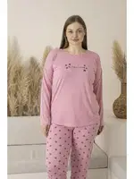 Büyük Beden Yıldız Desenli Uzun Kollu Viskon Kadın Pijama Takımı Estiva 25146 Pembe görsel 5