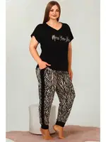 Büyük Beden Zebra Kısa Kollu Uzun Pijama Takımı Lady 10947