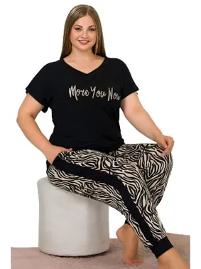 Lady Büyük Beden Zebra Kısa Kollu Uzun Pijama Takımı Lady 10947 - Alternatif Görünüm