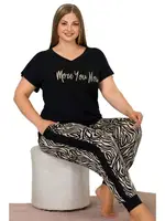 Büyük Beden Zebra Kısa Kollu Uzun Pijama Takımı Lady 10947 detay görünüm