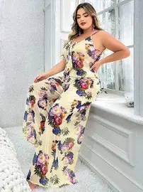 Pink Night Büyük Çiçek Desenli İnce Askılı Büyük Beden Pijama Takımı Pink Night 6951