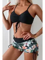 Büzgü Ayarlı Baskılı Bikini Takımı Angelsin MS4388 Siyah Siyah görsel 4