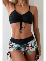 Büzgü Ayarlı Baskılı Bikini Takımı Angelsin MS4388 Siyah Siyah görsel 5