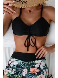 Angelsin Büzgü Ayarlı Bikini Üstü Angelsin MS43889 Siyah