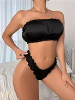 Büzgülü Siyah Trend Alt Üst Fantezi Kadın Sütyen Takım SHE 2113 Siyah görsel 4