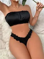 Büzgülü Siyah Trend Alt Üst Fantezi Kadın Sütyen Takım SHE 2113 Siyah görsel 5